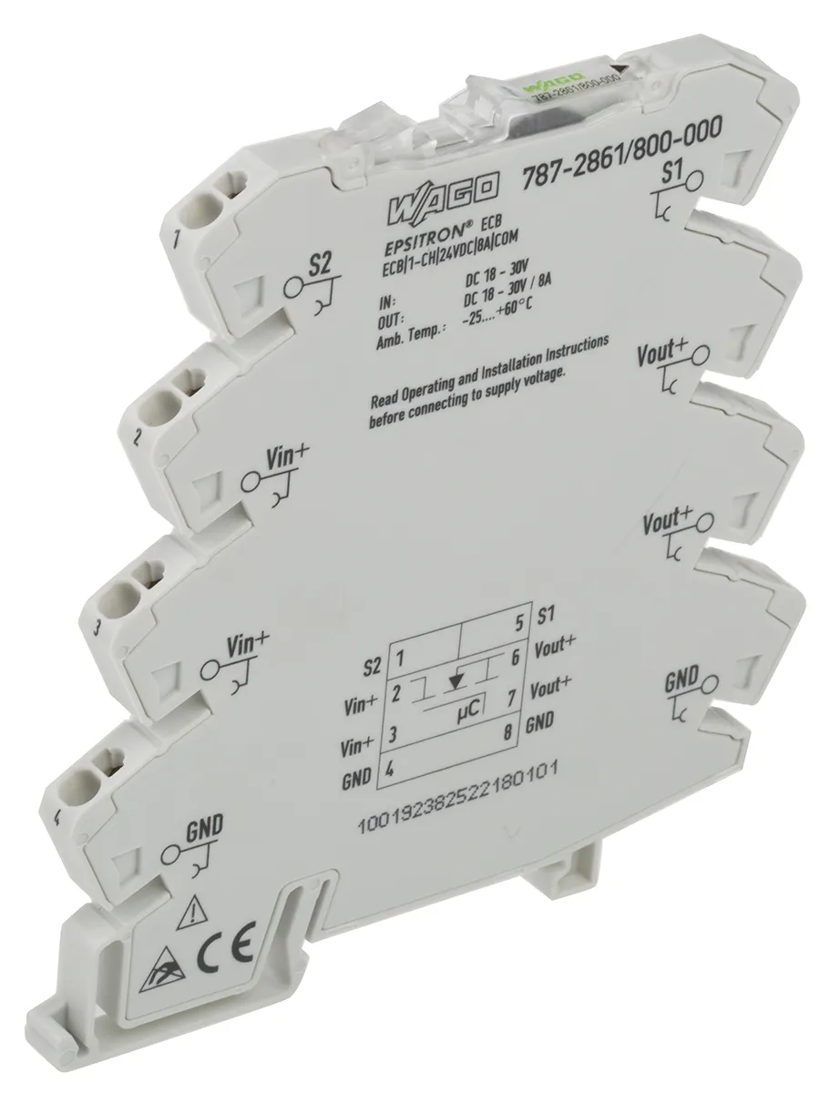 Interruttore elettronico di circuito WAGO, 8A, 30V, 1 canale, Montaggio Guida DIN, 787-2861
