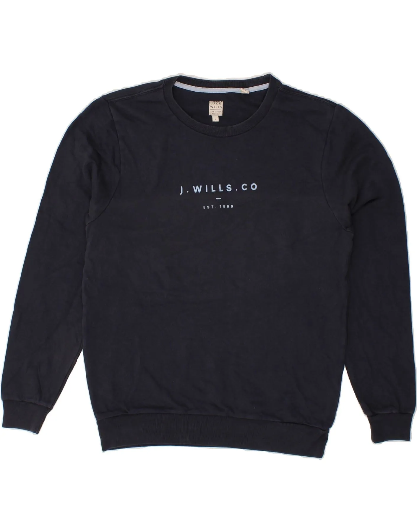JACK WILLS Mens Graphic Sweatshirt Jumper Large Navy Blue Cotton