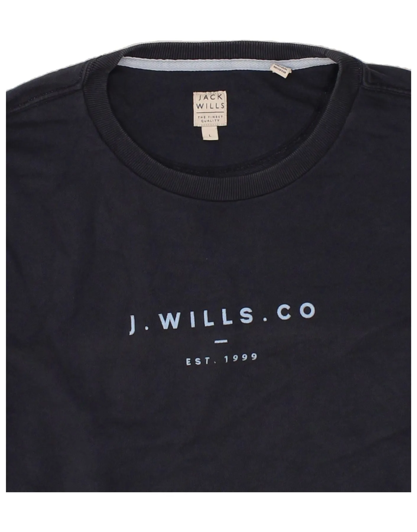 JACK WILLS Mens Graphic Sweatshirt Jumper Large Navy Blue Cotton