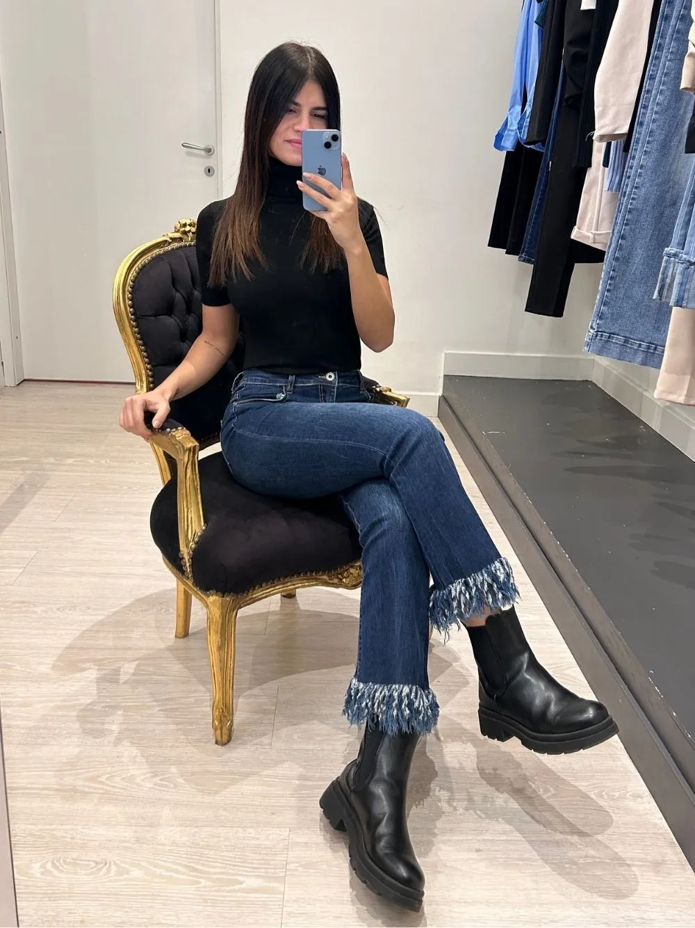 Jeans zampa frange