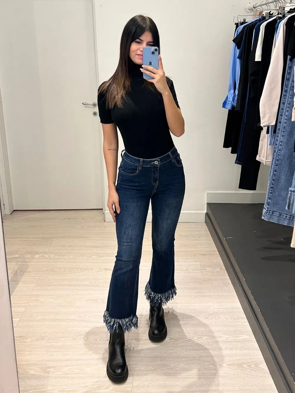 Jeans zampa frange