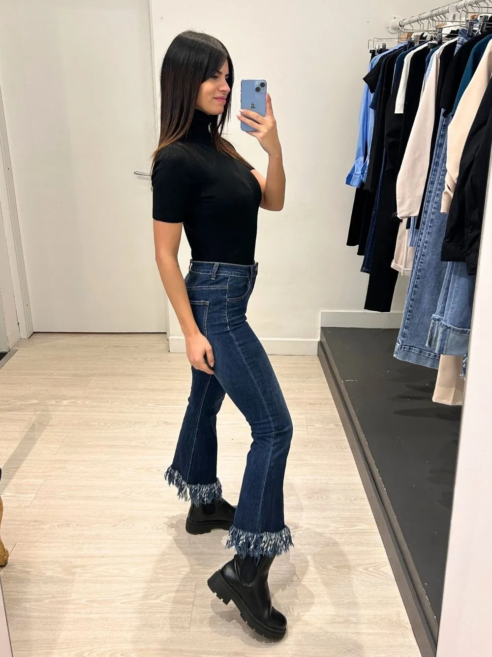 Jeans zampa frange