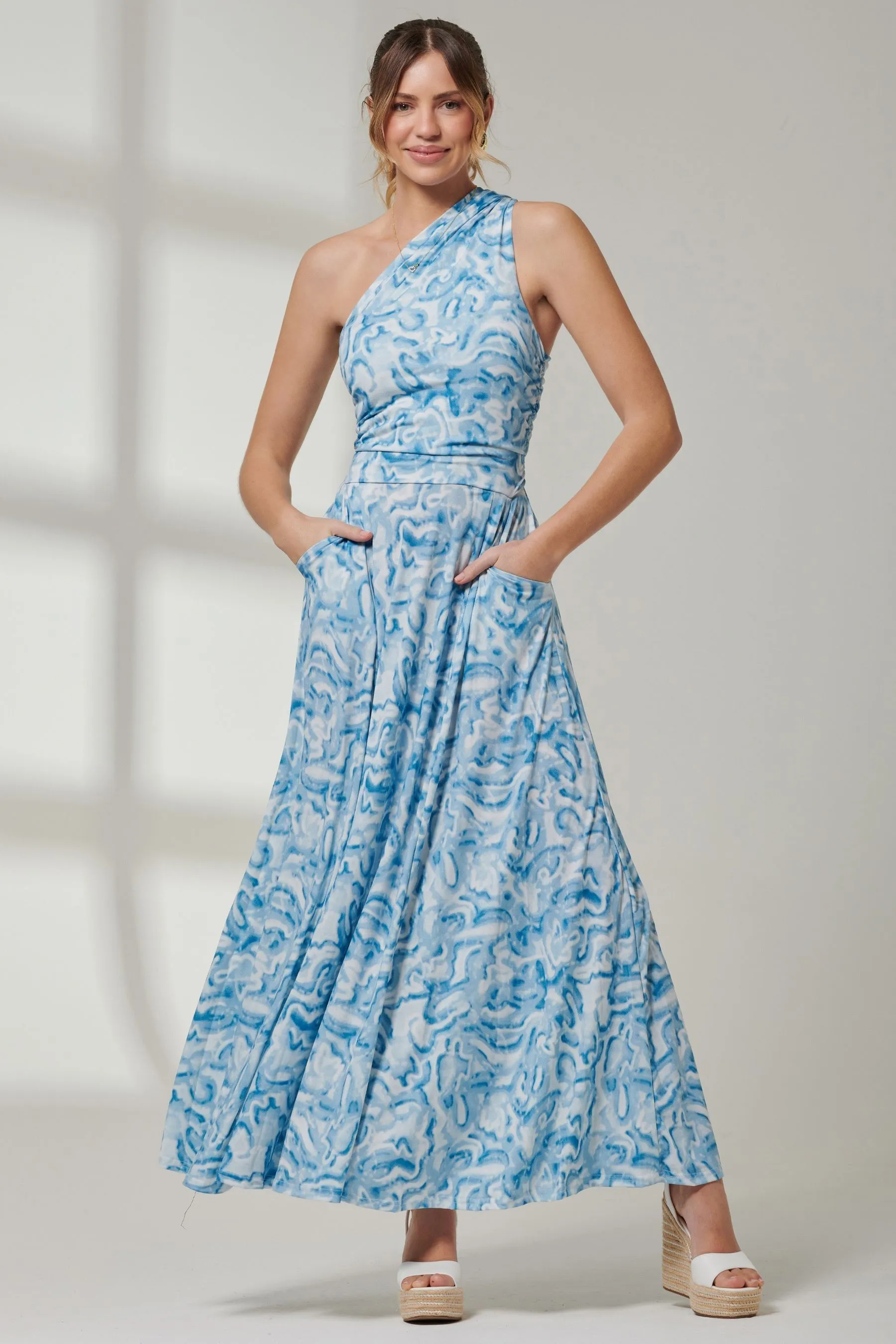 Jolie Moi - Abito maxi in jersey con arricciature e stampa astratta