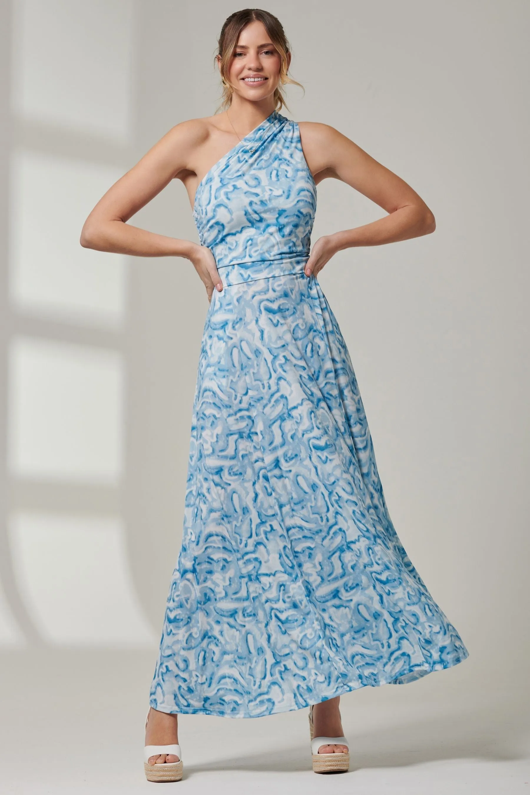 Jolie Moi - Abito maxi in jersey con arricciature e stampa astratta