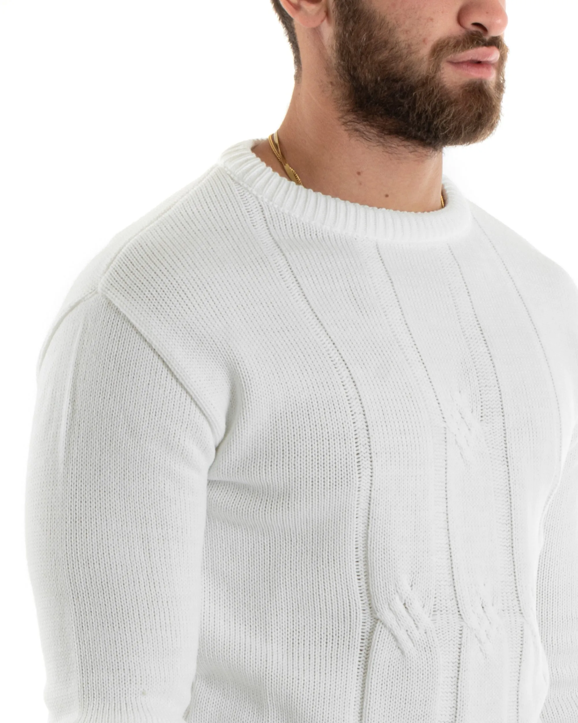 Maglioncino Uomo Girocollo Maglia Inglese Basic Trecce Panna GIOSAL-M2716A