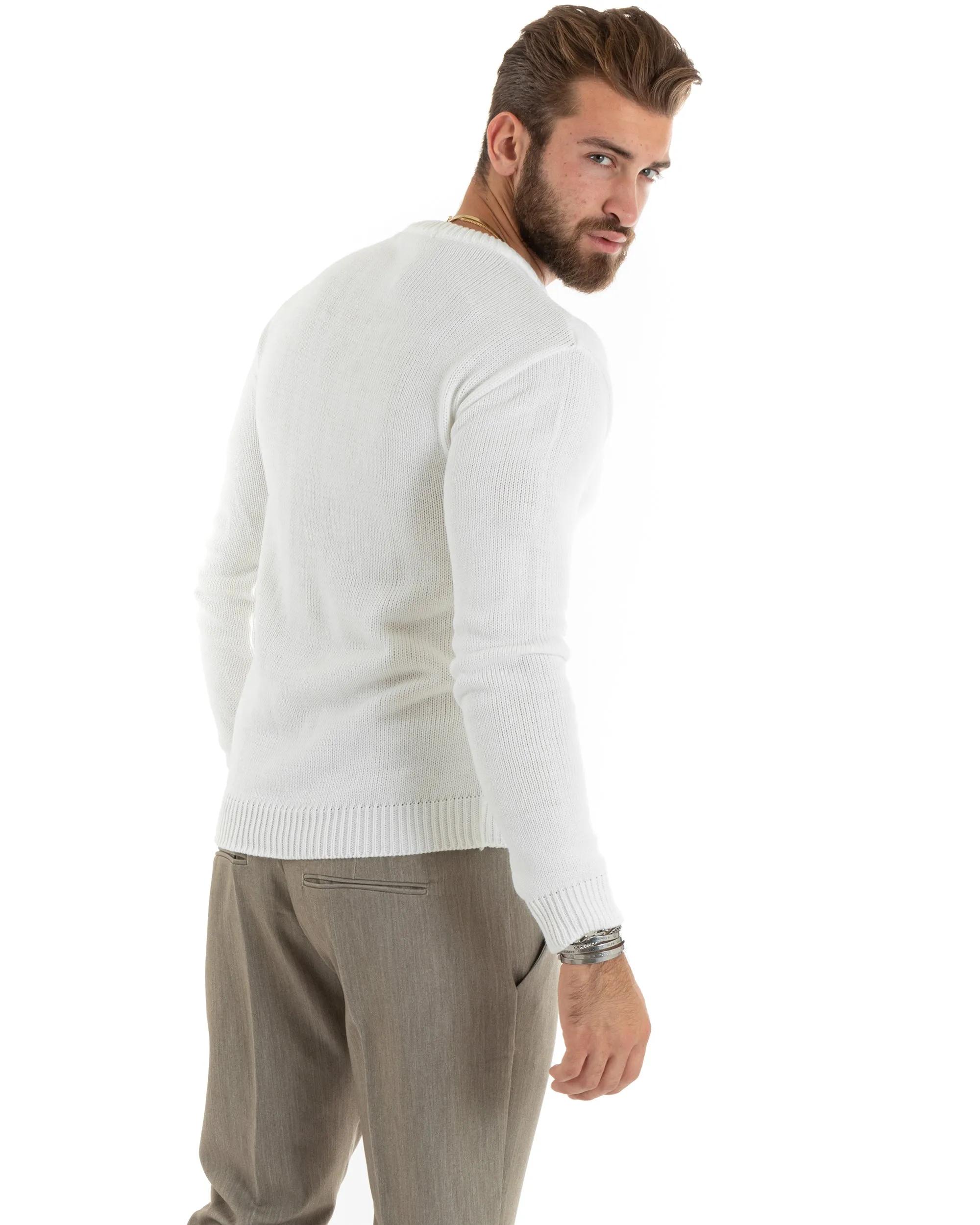 Maglioncino Uomo Girocollo Maglia Inglese Basic Trecce Panna GIOSAL-M2716A