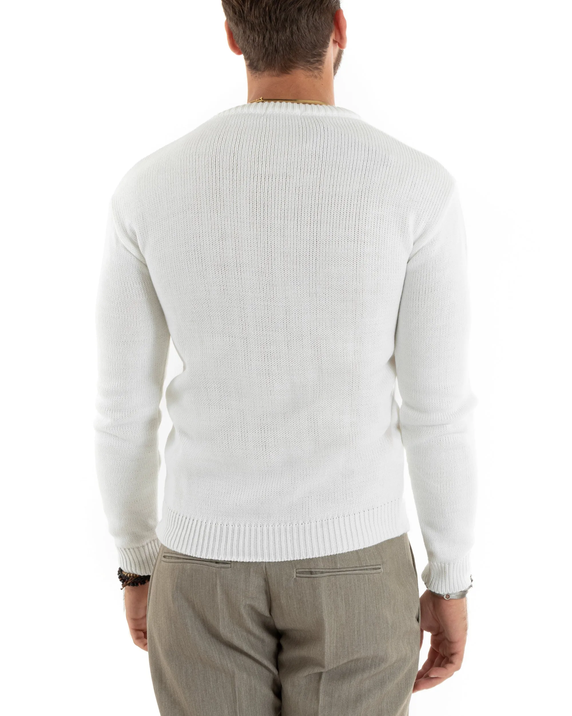 Maglioncino Uomo Girocollo Maglia Inglese Basic Trecce Panna GIOSAL-M2716A