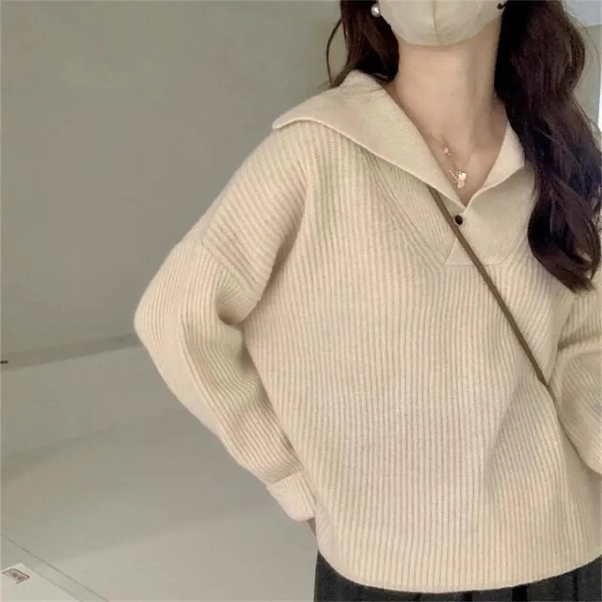 Maglione Allentato Casual Cerniere Maglione lavorato a maglia Solido Oversize Donna Autunno Inverno Colletto rovesciato Top alla