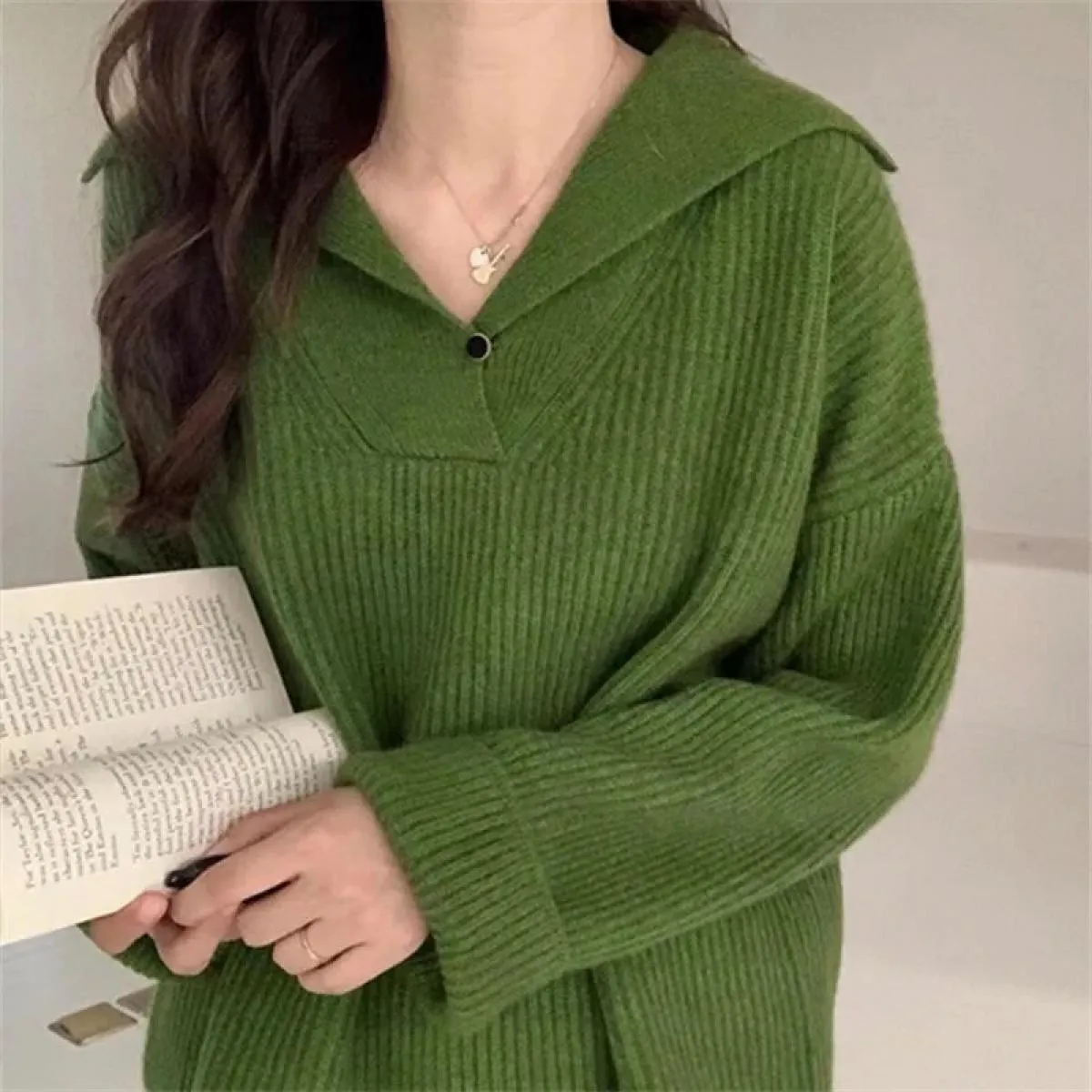 Maglione Allentato Casual Cerniere Maglione lavorato a maglia Solido Oversize Donna Autunno Inverno Colletto rovesciato Top alla