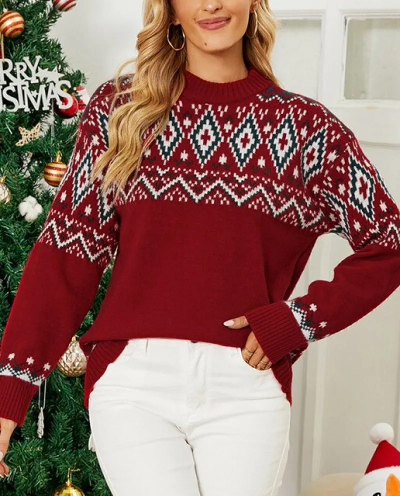 Maglione casual da donna Pullover Autunno Inverno Natale Contrasto Colorblock Pullover lavorato a maglia Maglione Maglieria Donn