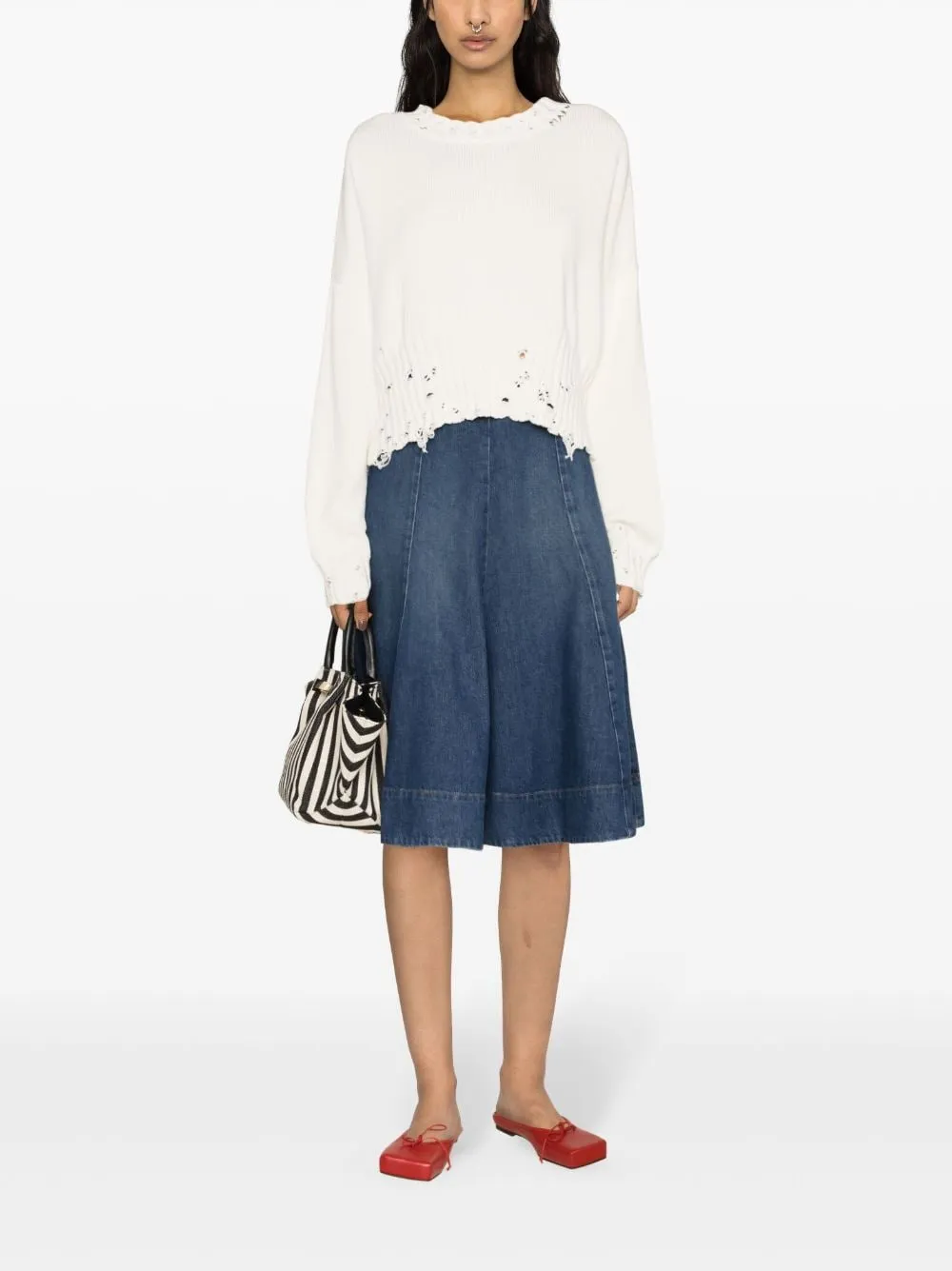 Maglione con effetto vissuto in bianco - donna