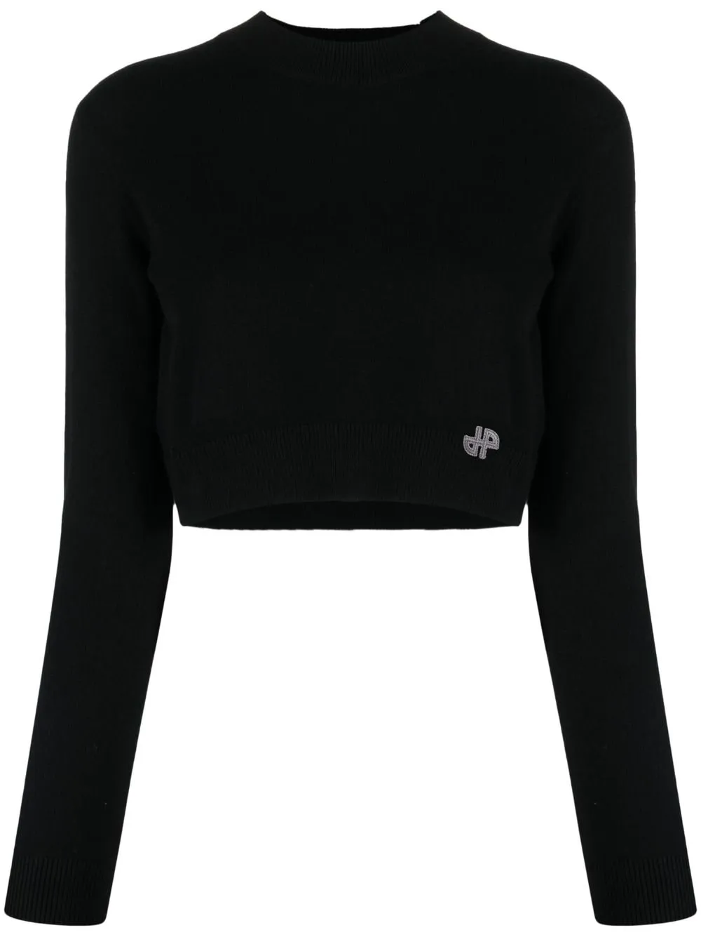 Maglione crop con applicazione in nero - donna