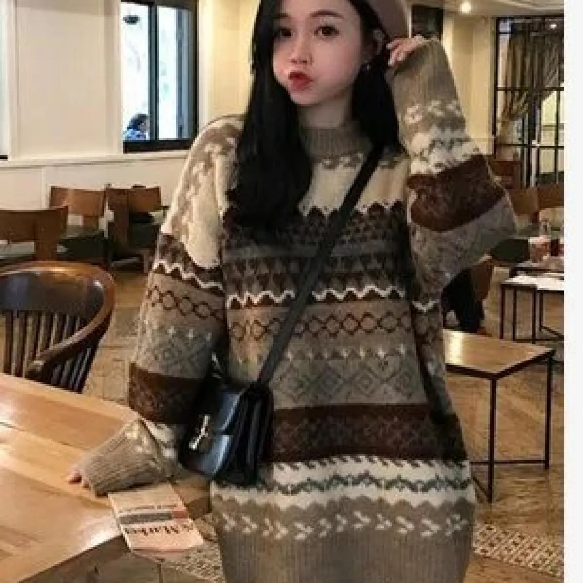 Maglione Donna Pullover invernale Maglioni lavorati a maglia Maglioni larghi a righe Maglione casual Top a rombi