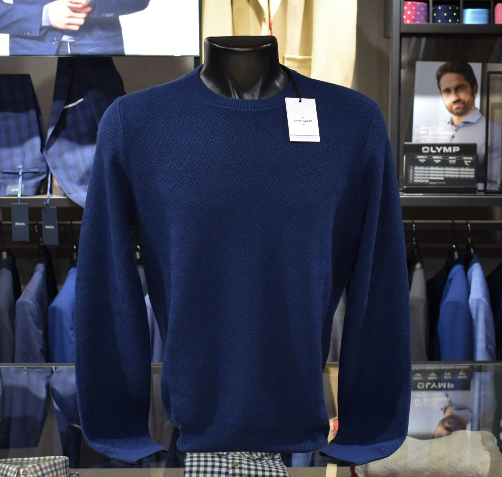 Maglione girocollo gran sasso blu lana merinos extrafine