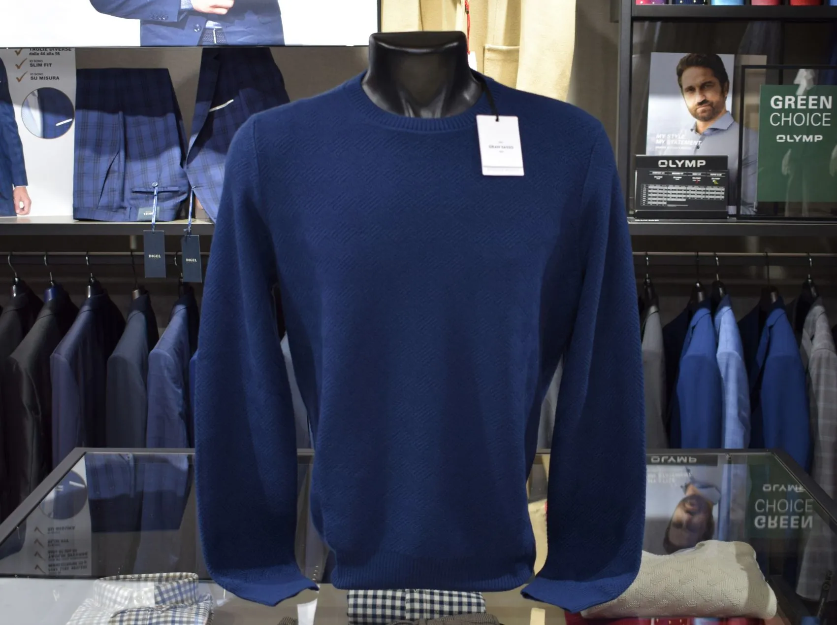 Maglione girocollo gran sasso blu lana merinos extrafine