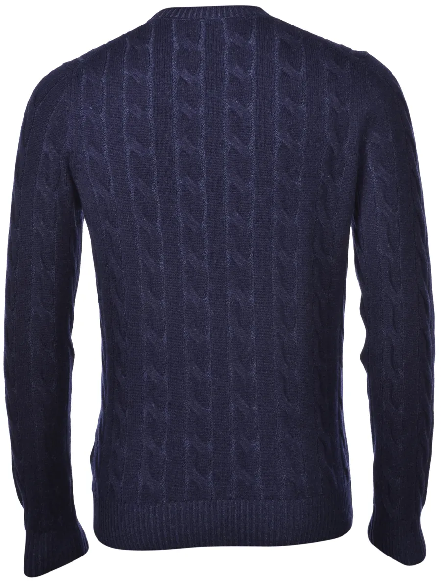 Maglione gran sasso blu a trecce misto cashmere