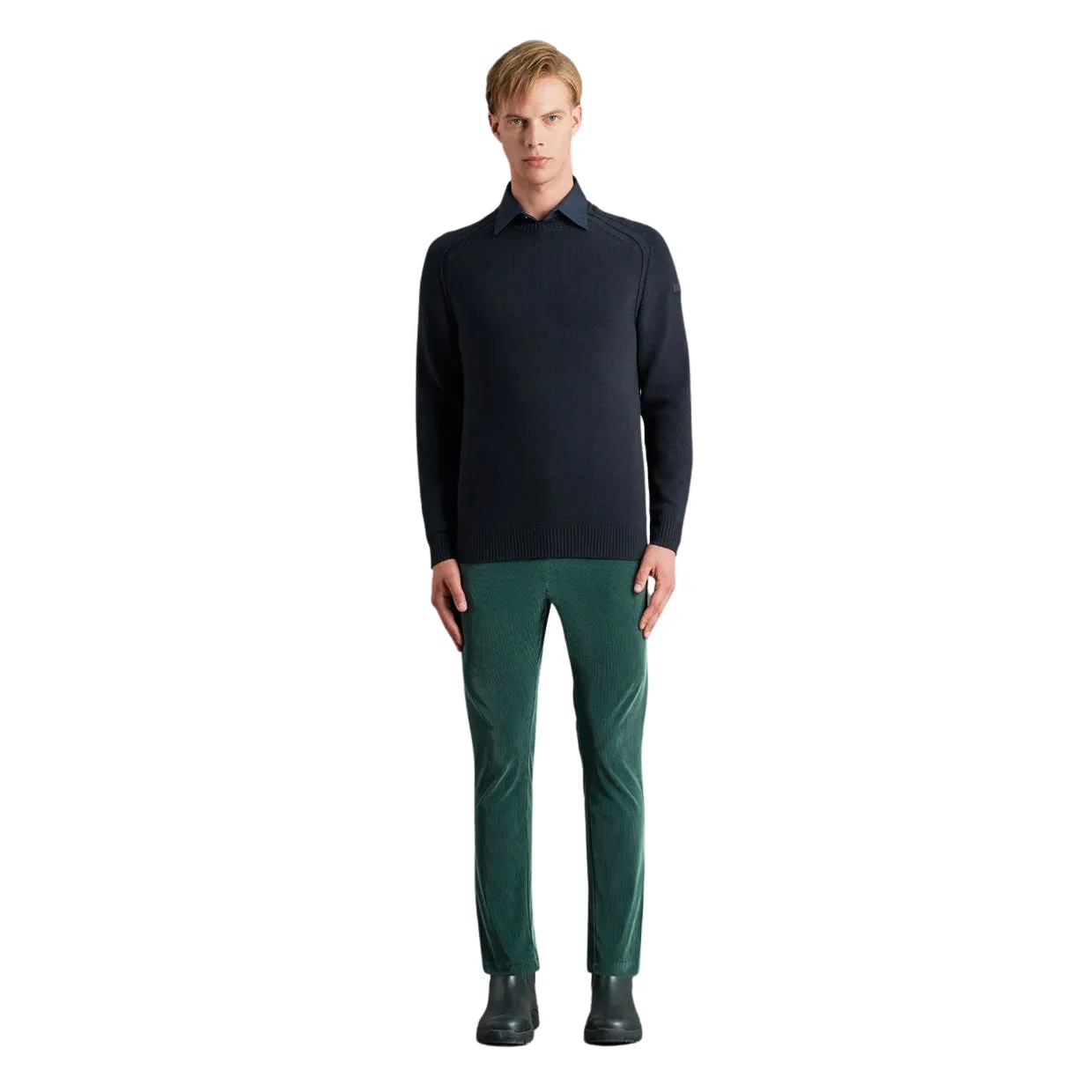 Maglione Uomo RRD Cotton Plain Round Knit Blu