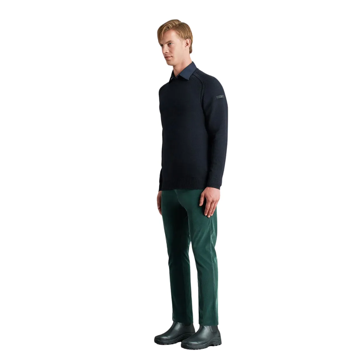 Maglione Uomo RRD Cotton Plain Round Knit Blu