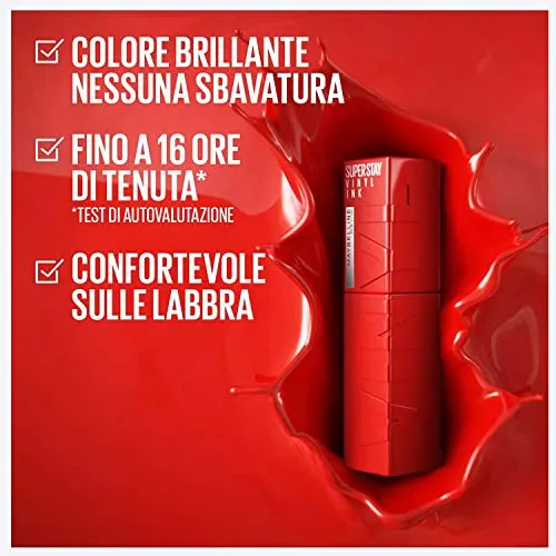 Maybelline New York Tinta Labbra a Lunga Tenuta Superstay Vinyl Ink, Per un Effetto Vinilico fino a 16H, Finish Luminoso e Senza