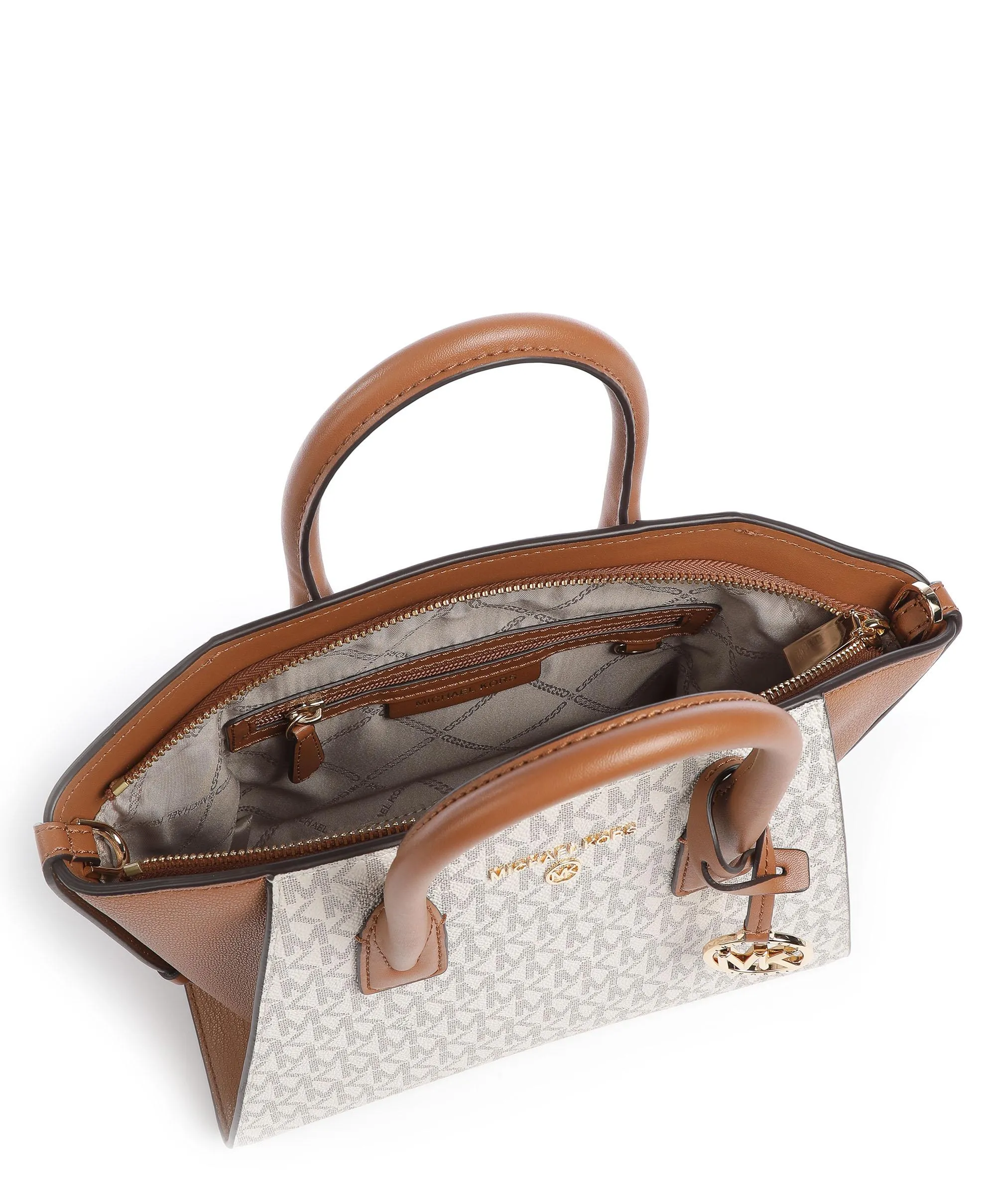  Michael Kors Avril Borsa a mano tela, pelle granulata avorio/marrone  