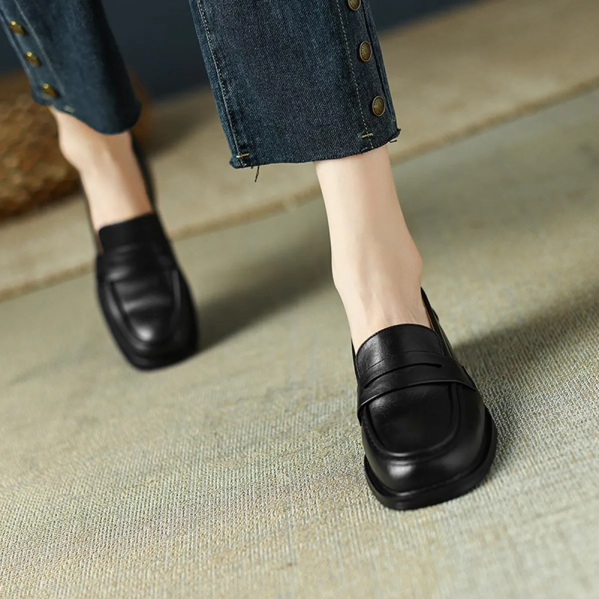 Mocassini da donna in pelle nera con plateau slip on scarpe da donna 2023 nuova primavera autunno scarpe casual da donna classic