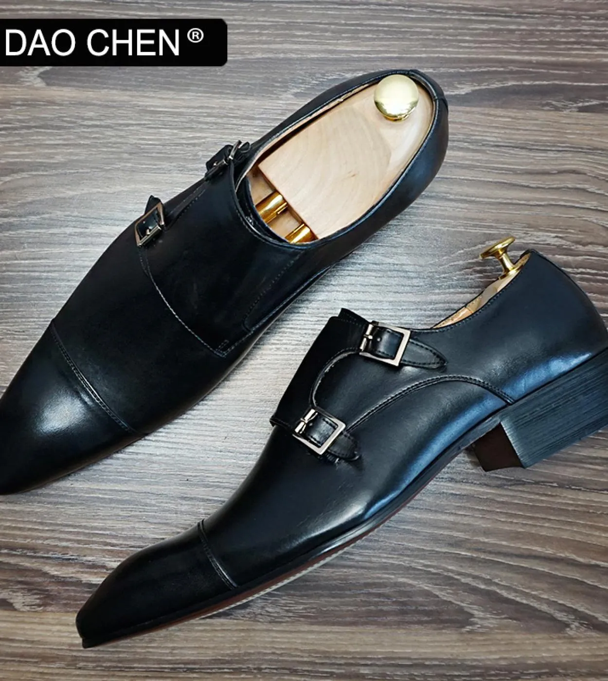 Mocassini da uomo dal design classico Scarpe con cinturino doppio monaco Scarpe da uomo in vera pelle Scarpe eleganti da uomo da