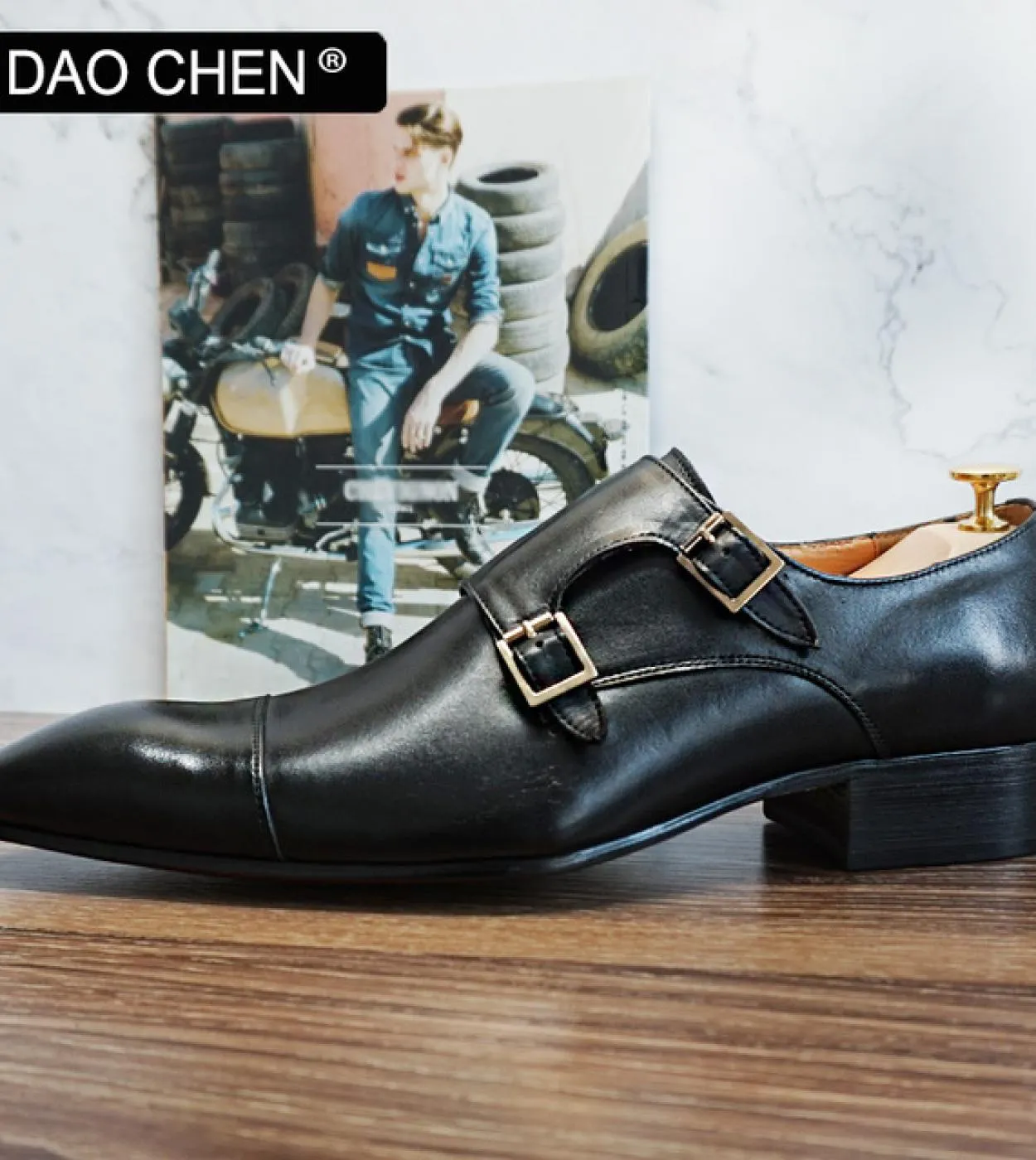 Mocassini da uomo dal design classico Scarpe con cinturino doppio monaco Scarpe da uomo in vera pelle Scarpe eleganti da uomo da