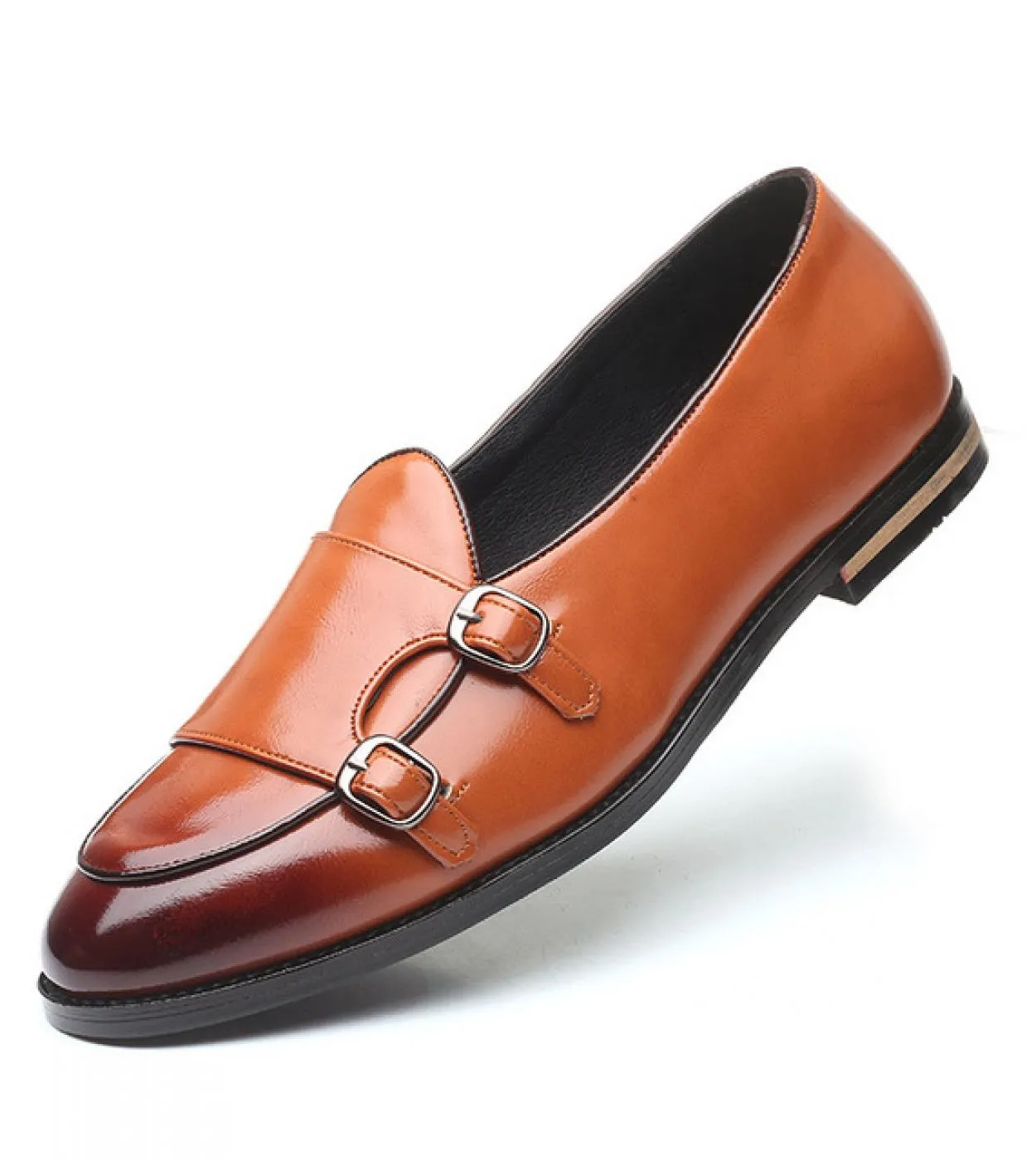 Mocassini Scarpe da uomo Pu Tinta unita Moda Business Casual Festa di nozze Punta tonda Monk Doppia fibbia Scarpe eleganti class