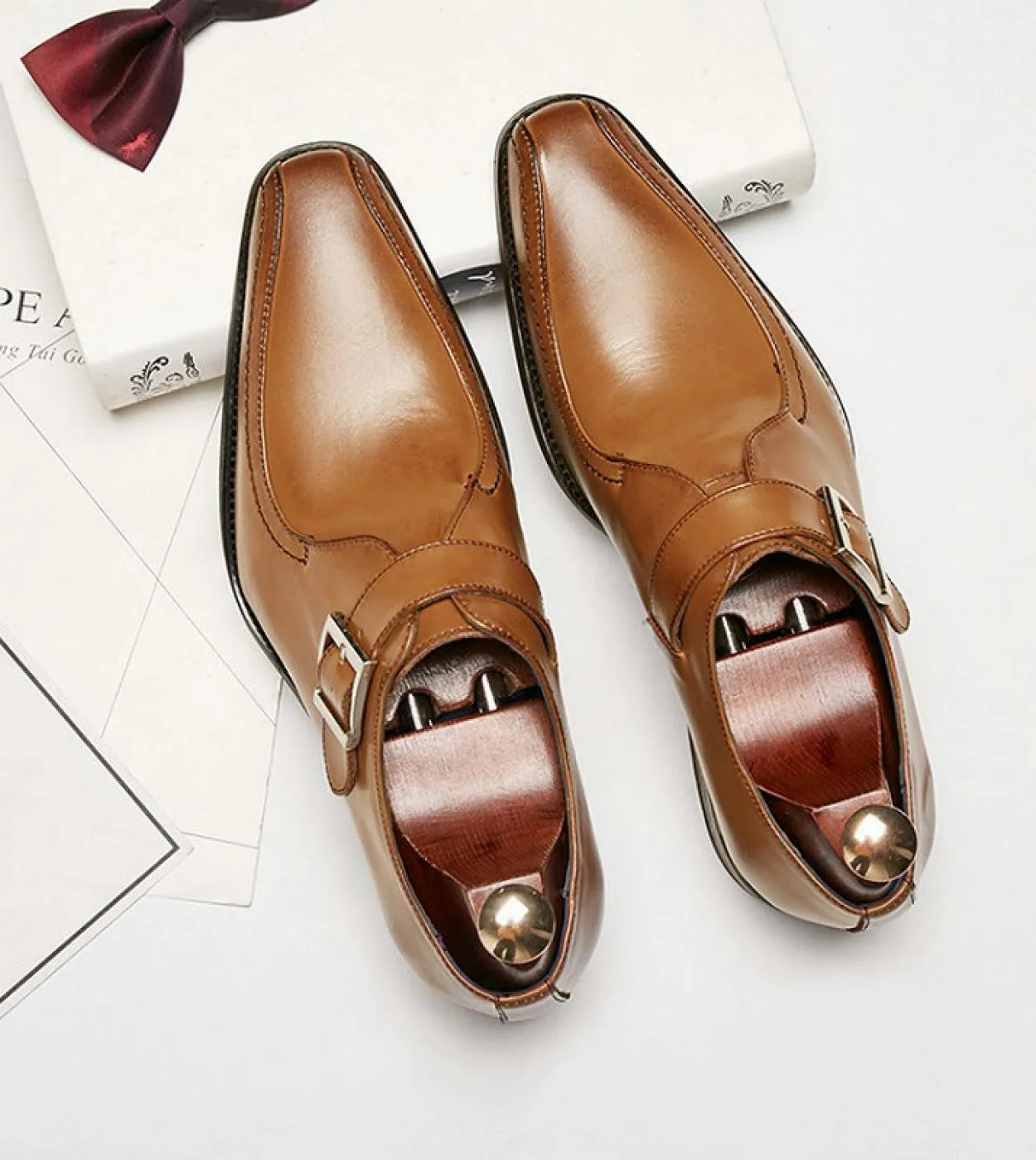 New Fashion Leather Men Brown Monk Strap Scarpe formali Ufficio Business Abito da sposa Uomo Abito Mocassini 884 Abito da uomo S