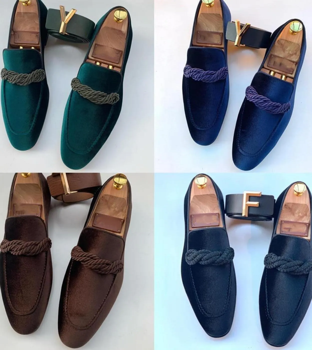 New In Blue Green Mocassini per uomo Flock Square Toe Slipon Party Scarpe da sposa per uomo con spedizione gratuita Sapatos Para