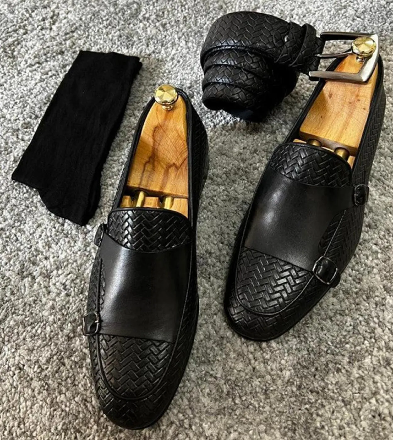 Novità in mocassini neri da uomo con doppia fibbia Monk Scarpe da uomo traspiranti Slip On Scarpe casual da uomo con spedizione
