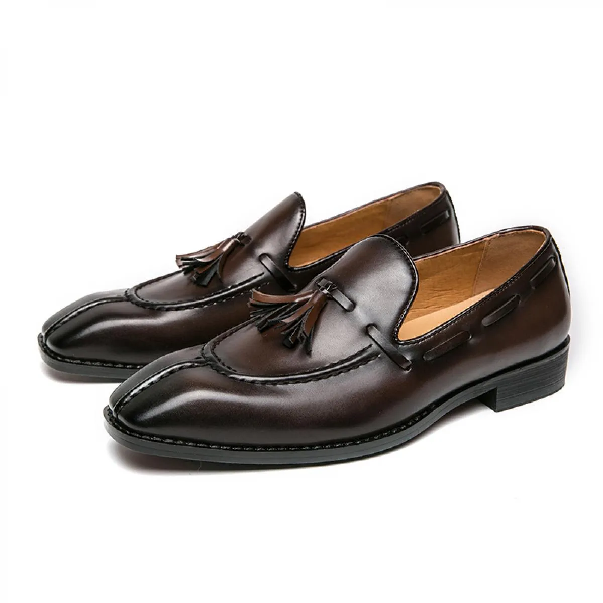 Nuovi mocassini marroni per uomo nappe punta quadrata slip on scarpe formali da uomo affari fatti a mano taglia 38 46 spedizione