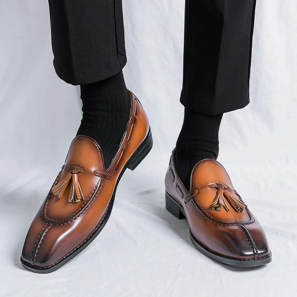 Nuovi mocassini marroni per uomo nappe punta quadrata slip on scarpe formali da uomo affari fatti a mano taglia 38 46 spedizione