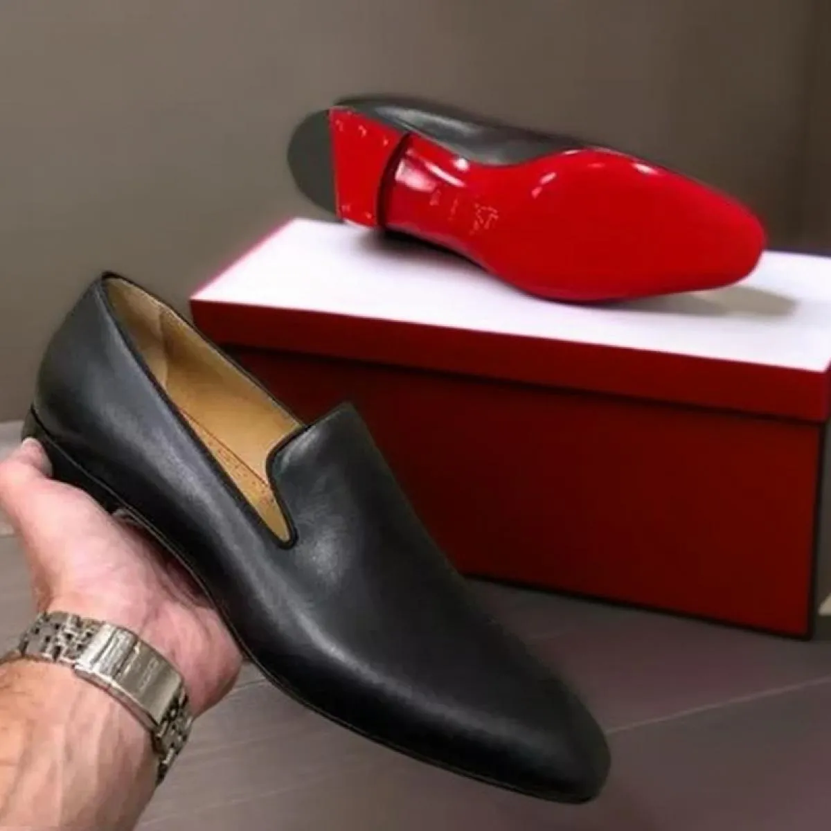 Nuovi mocassini neri da uomo suola rossa punta tonda scarpe formali da uomo marroni business fatte a mano taglia 38 48 spedizion