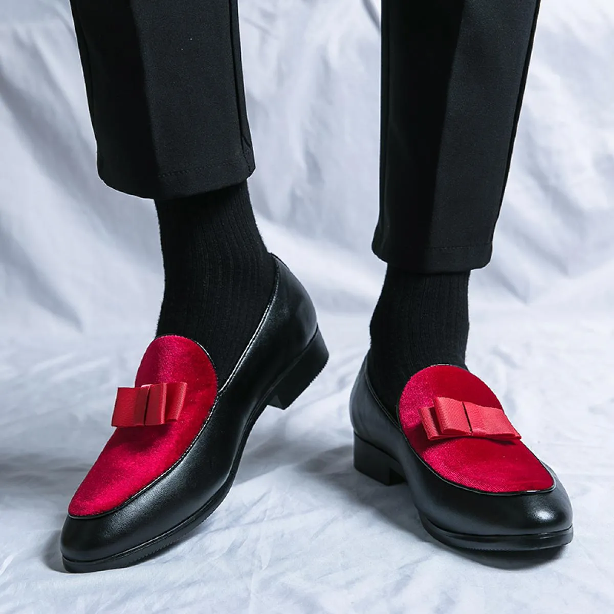 Nuovi mocassini neri scarpe da uomo tacco basso punta tonda slip on rosso business uomo scarpe formali taglia 38 48 spedizione g
