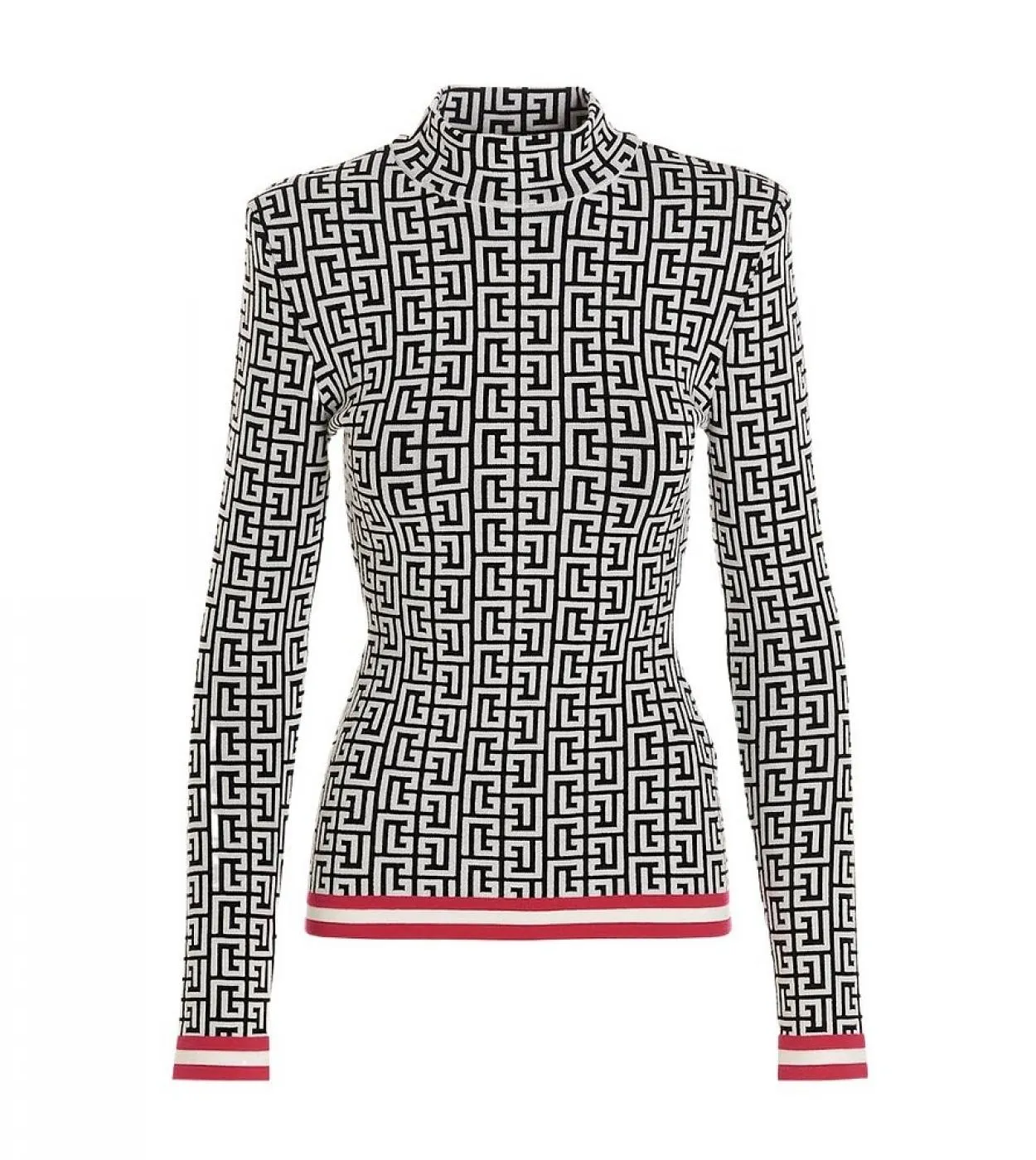 Nuovo design labirinto figura maglione top pantaloni jacquard maglia maglione dolcevita scozzese bianco nero pullover donna inve