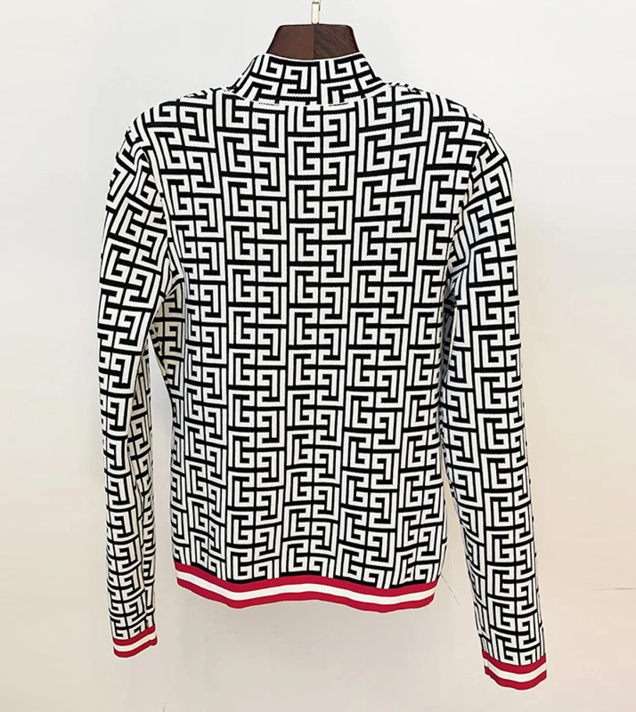 Nuovo design labirinto figura maglione top pantaloni jacquard maglia maglione dolcevita scozzese bianco nero pullover donna inve