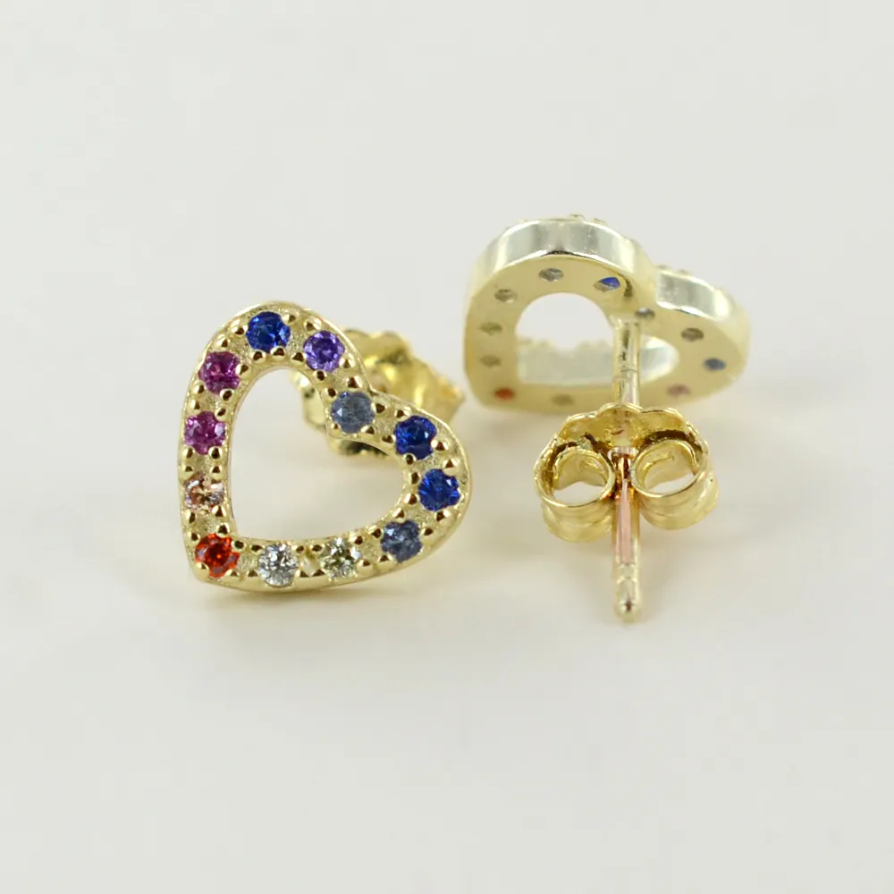 Orecchini a cuore traforato con zirconi arcobaleno - orecchini Rainbow