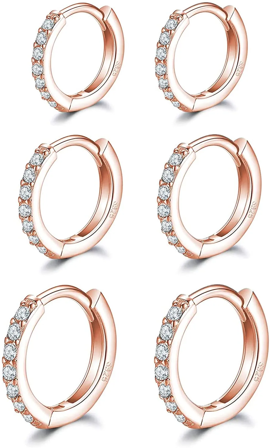 Orecchini Cerchio Argento per Donna,925 Sterling Argento Orecchini A Cerchio Piccoli Con AAA Cubic Zirconia,3 Paia Ipoallergenic