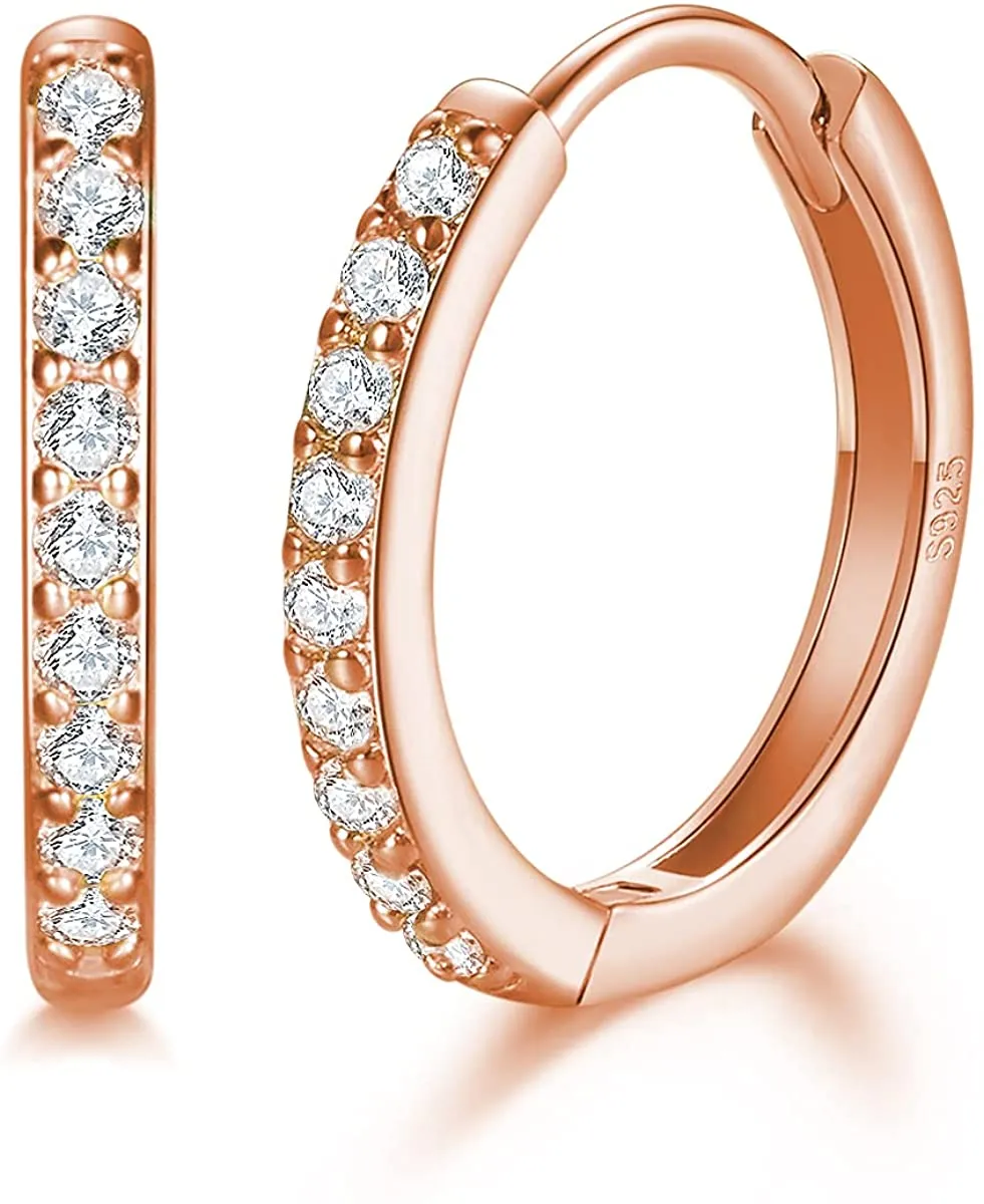 Orecchini Cerchio Argento per Donna,925 Sterling Argento Orecchini A Cerchio Piccoli Con AAA Cubic Zirconia,3 Paia Ipoallergenic