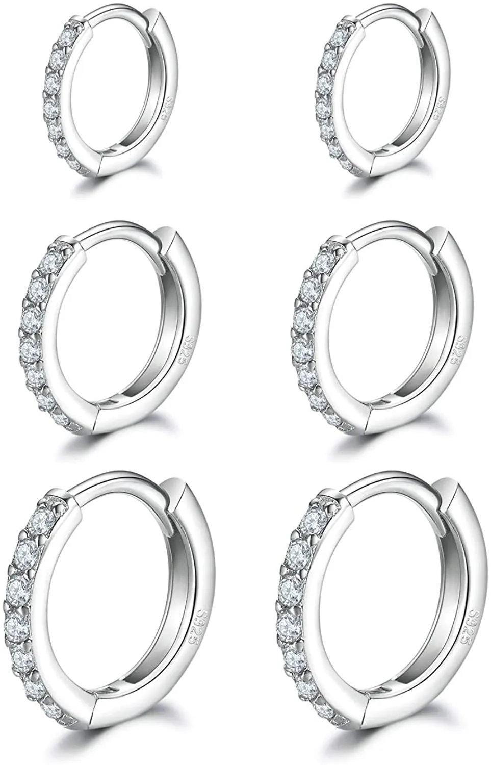 Orecchini Cerchio Argento per Donna,925 Sterling Argento Orecchini A Cerchio Piccoli Con AAA Cubic Zirconia,3 Paia Ipoallergenic