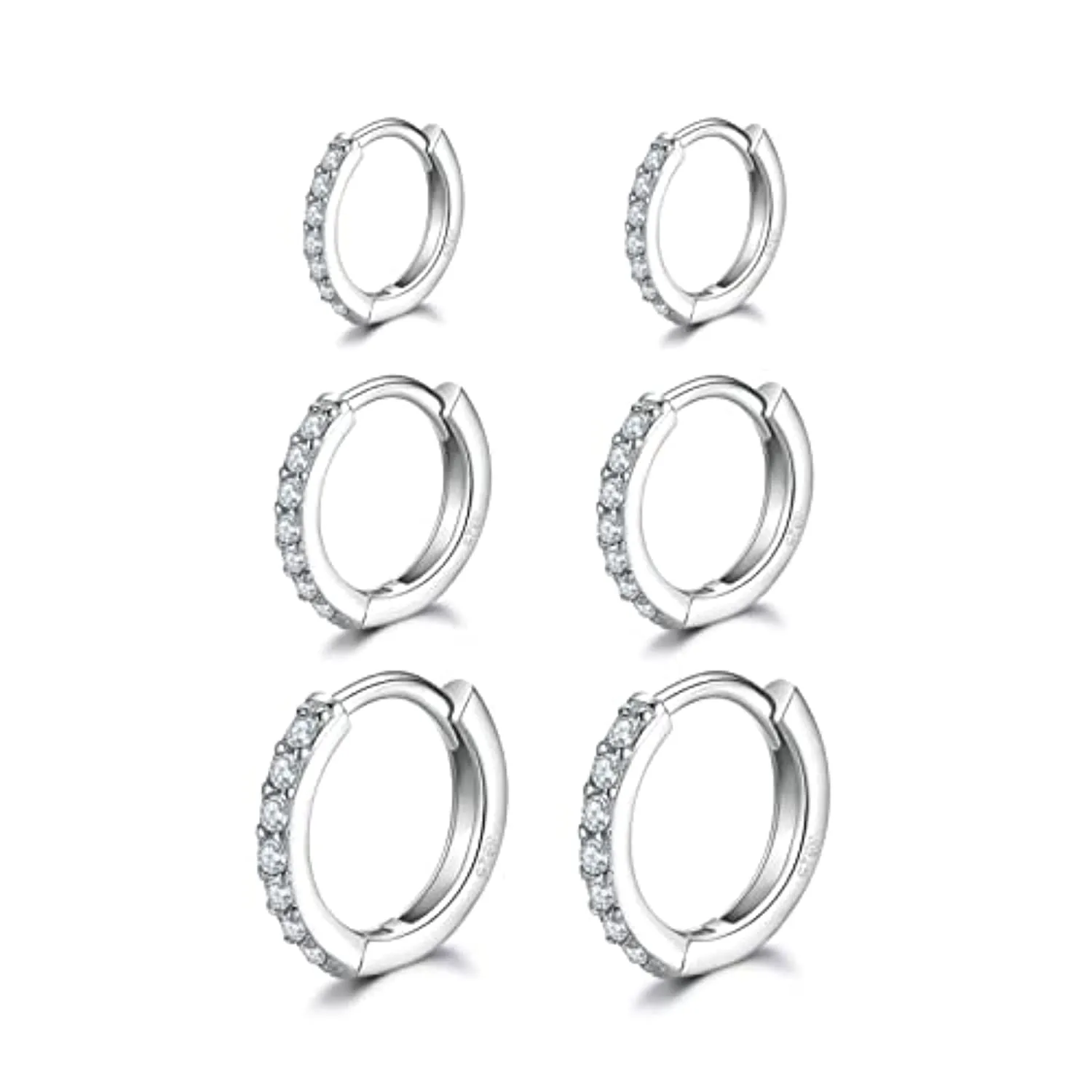Orecchini Cerchio Argento per Donna,925 Sterling Argento Orecchini A Cerchio Piccoli Con AAA Cubic Zirconia,3 Paia Ipoallergenic
