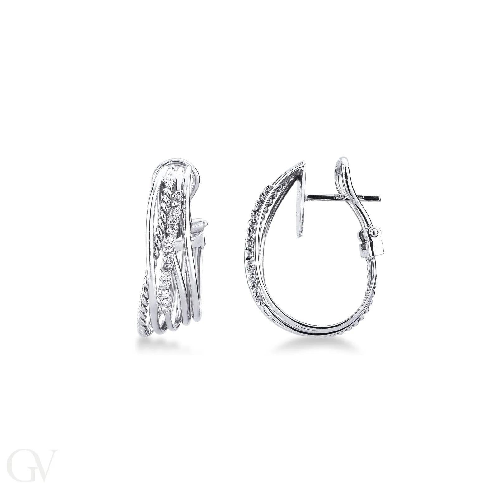Orecchini intreccio in oro bianco 18k con diamanti