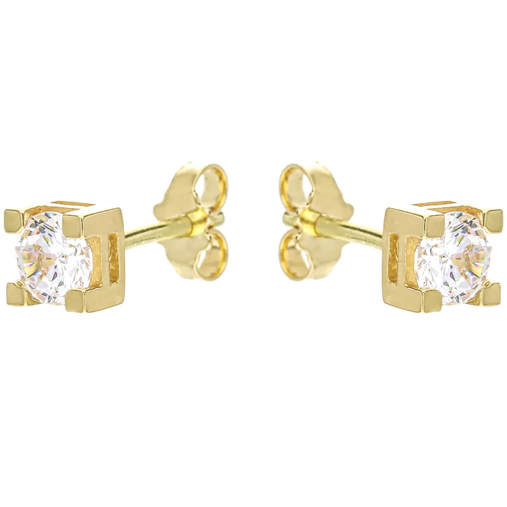 Orecchini Punto luce in oro giallo con zircone 4.20 mm