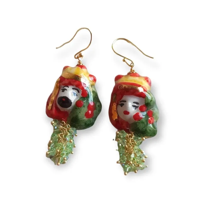 Orecchini Siciliani con Teste di Moro in Ceramica di Caltagirone e Componenti Swarovski