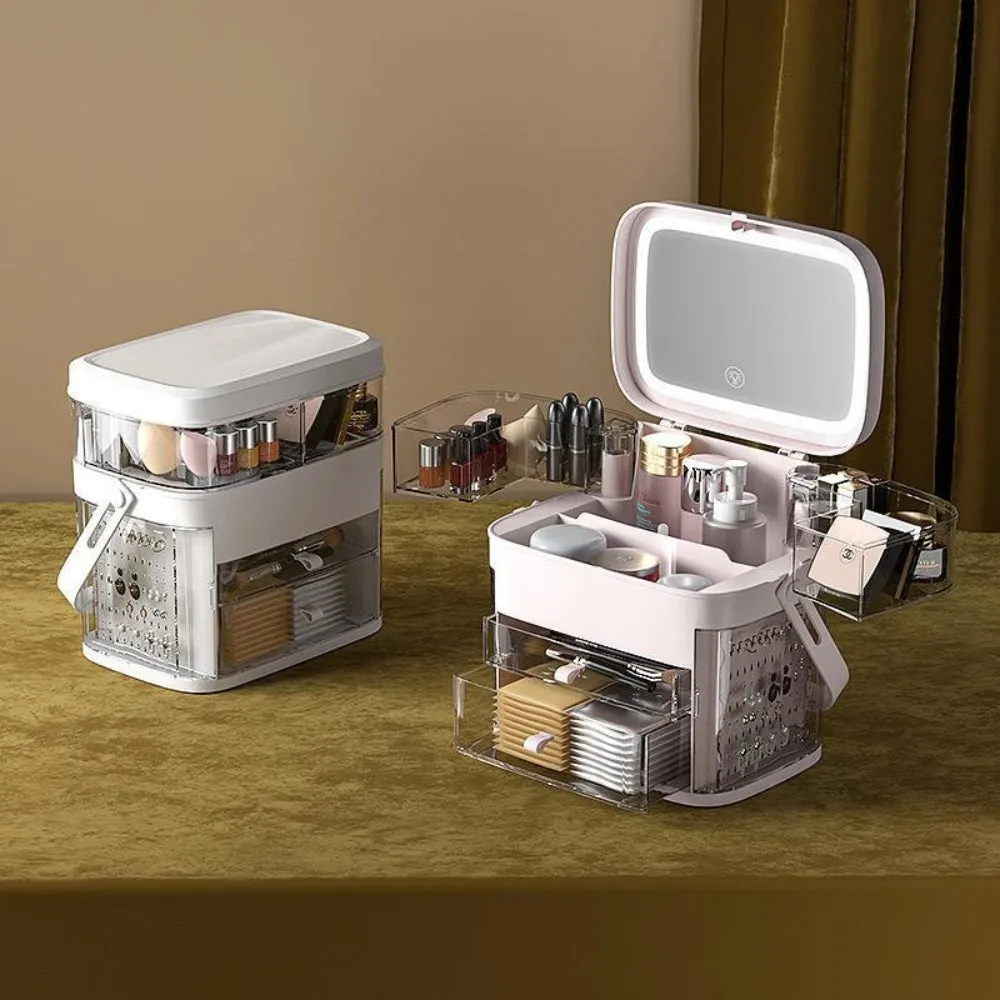 Organizer trucchi multifunzionale, con specchio interno