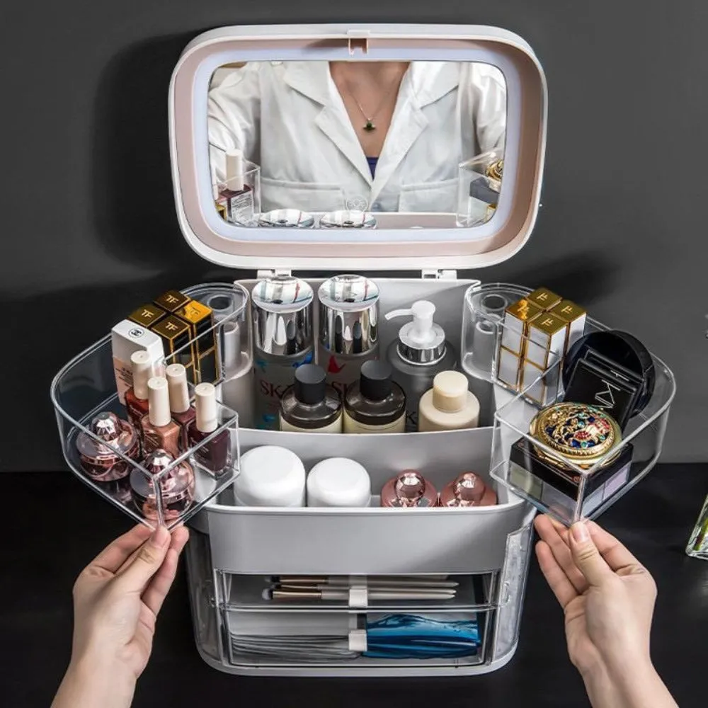 Organizer trucchi multifunzionale, con specchio interno
