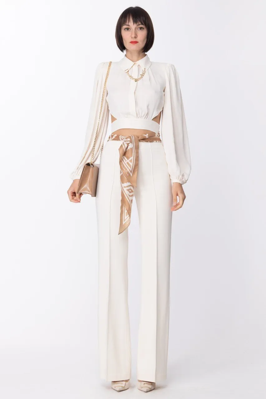 Pantalone a zampa con cintura foulard Burro