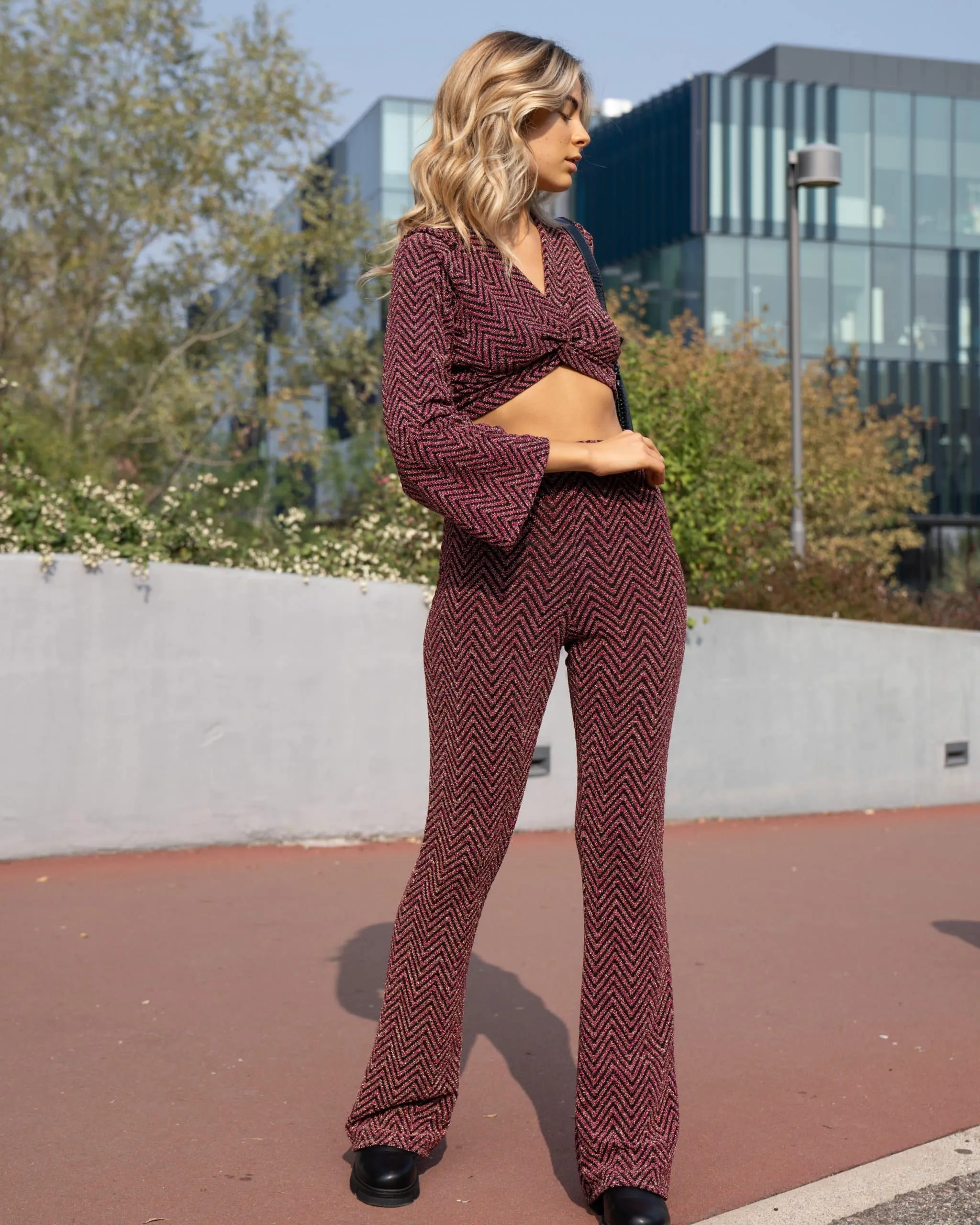 Pantalone a zampa - Melanzana
