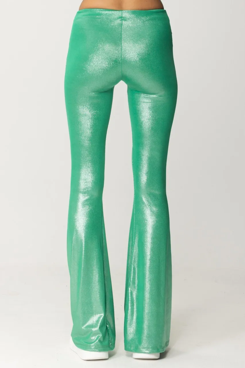 Pantalone a zampa Terry in jersey laminato green